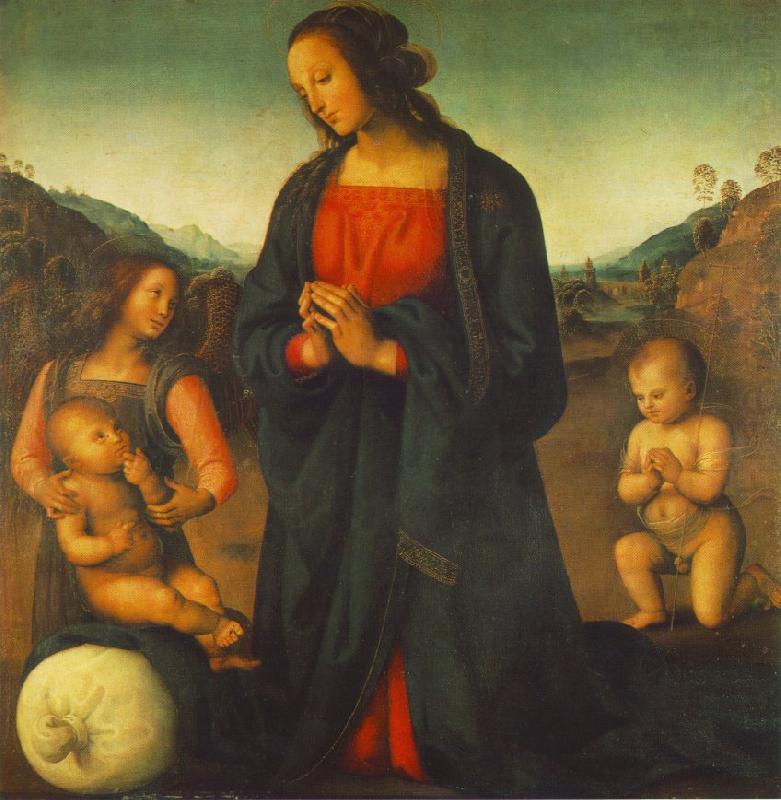 PERUGINO, Pietro Madonna, an Angel and Little St John Adoring the Child (Madonna del sacco) R china oil painting image